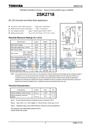 2SK2718 datasheet - Silicon N Channel MOS Type DC−DC Converter and Motor Drive Applications