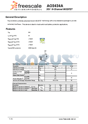 AO3434A datasheet - 30V N-Channel MOSFET