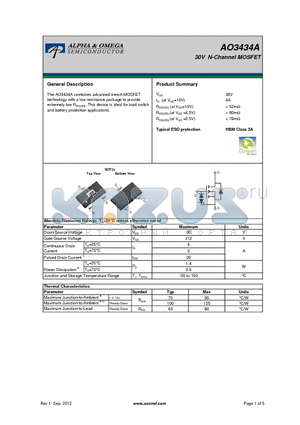 AO3434A datasheet - 30V N-Channel MOSFET