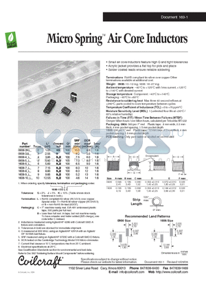0906-2KL datasheet - Micro Spring Air Core Inductors