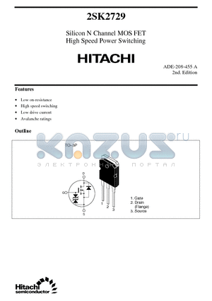 2SK2729 datasheet - Silicon N Channel MOS FET High Speed Power Switching