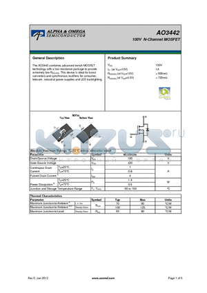 AO3442 datasheet - 100V N-Channel MOSFET