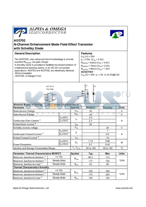 AO3702 datasheet - N-Channel Enhancement Mode Field Effect Transistor