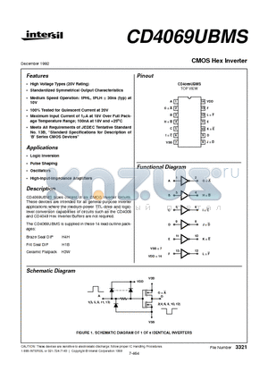 CD4069UBMS datasheet - CMOS Hex Inverter