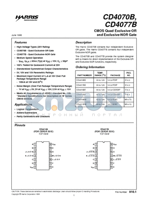 CD4070B datasheet - CMOS Quad Exclusive-OR and Exclusive-NOR Gate