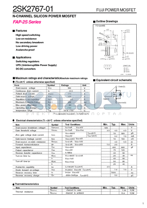 2SK2767-01 datasheet - N-CHANNEL SILICON POWER MOSFET