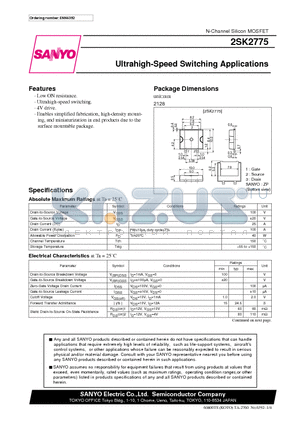 2SK2775 datasheet - Ultrahigh-Speed Switching Applications