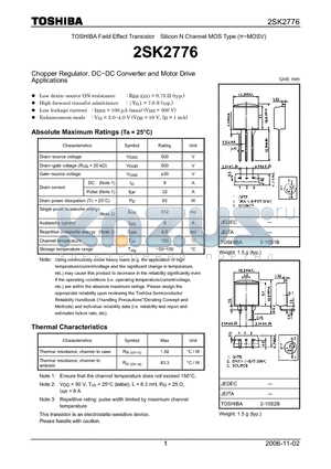 2SK2776_06 datasheet - Silicon N Channel MOS Type Chopper Regulator, DC−DC Converter and Motor Drive Applications