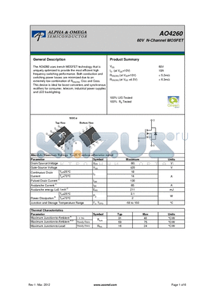 AO4260 datasheet - 60V N-Channel MOSFET