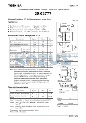 2SK2777_06 datasheet - Silicon N Channel MOS Type Chopper Regulator, DC−DC Converter and Motor Drive Applications