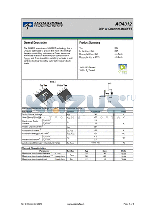 AO4312 datasheet - 36V N-Channel MOSFET