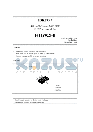 2SK2795 datasheet - Silicon N Channel MOS FET UHF Power Amplifier