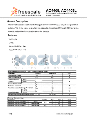 AO4408L datasheet - N-Channel Enhancement Mode Field Effect Transistor