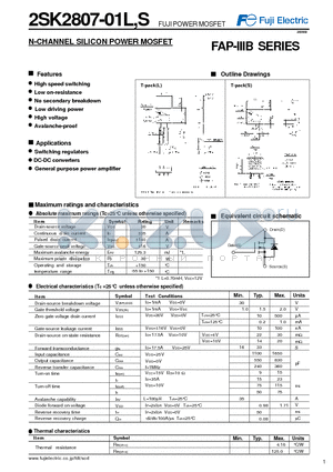 2SK2807-01L datasheet - N-CHANNEL SILICON POWER MOSFET