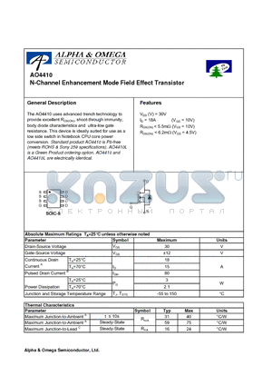 AO4410 datasheet - N-Channel Enhancement Mode Field Effect Transistor