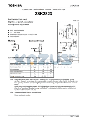 2SK2823 datasheet - Silicon N Channel MOS Type For Portable Equipment