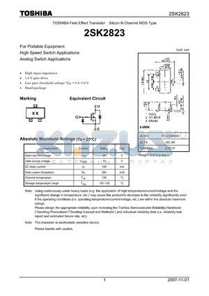 2SK2823_07 datasheet - Silicon N Channel MOS Type For Portable Equipment