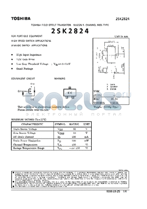 2SK2824 datasheet - N CHANNEL MOS TYPE (FOR PORTABLE EQUIPMENT HIGH SPEED SWITCH, ANALOG SWITCH APPLICATIONS)
