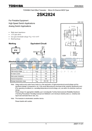 2SK2824 datasheet - Silicon N Channel MOS Type For Portable Equipment