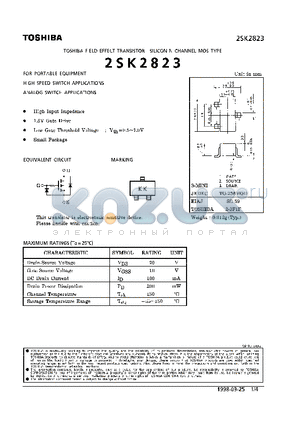 2SK2823 datasheet - N CHANNEL MOS TYPE (FOR PORTABLE EQUIPMENT HIGH SPEED, ANALOG SWITCH APPLICATIONS)