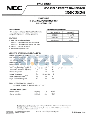 2SK2826 datasheet - SWITCHING N-CHANNEL POWER MOS FET INDUSTRIAL USE