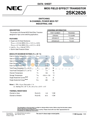 2SK2826-ZJ datasheet - SWITCHING N-CHANNEL POWER MOS FET INDUSTRIAL USE