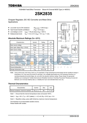 2SK2835_09 datasheet - Chopper Regulator, DC−DC Converter and Motor Drive