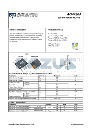 AO4420A datasheet - 30V N-Channel MOSFET