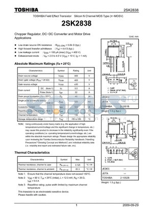 2SK2838 datasheet - Chopper Regulator, DC−DC Converter and Motor Drive Applications