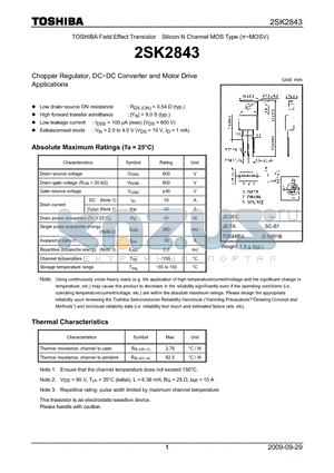2SK2843_09 datasheet - Chopper Regulator, DC−DC Converter and Motor Drive