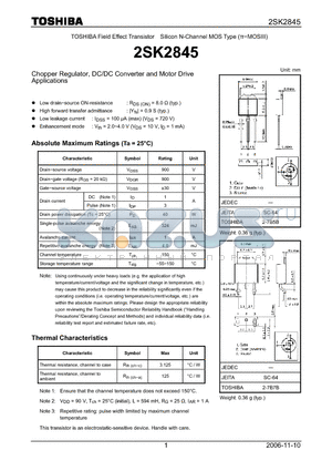 2SK2845 datasheet - Silicon N-Channel MOS Type Chopper Regulator, DC/DC Converter and Motor Drive Applications