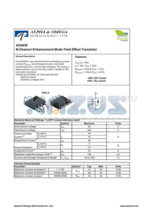 AO4430 datasheet - N-Channel Enhancement Mode Field Effect Transistor