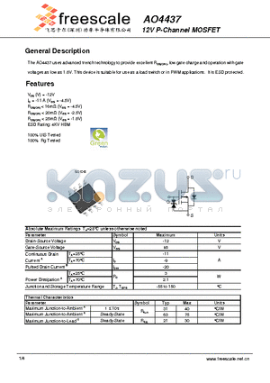AO4437 datasheet - 12V P-Channel MOSFET