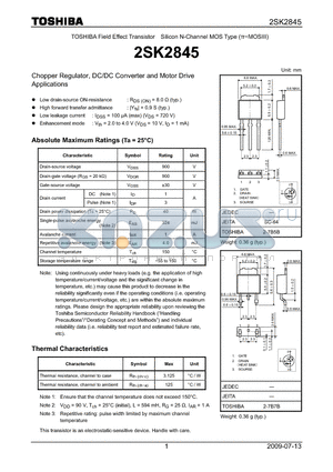 2SK2845_09 datasheet - Chopper Regulator, DC/DC Converter and Motor Drive Applications