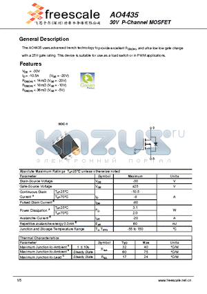 AO4435 datasheet - 30V P-Channel MOSFET