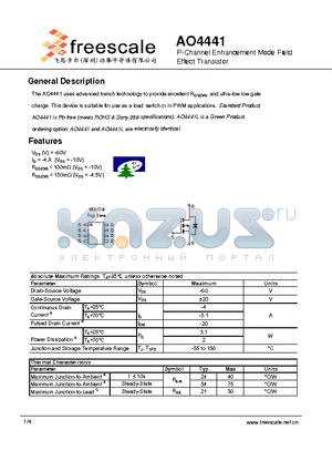 AO4441 datasheet - P-Channel Enhancement Mode Field Effect Transistor