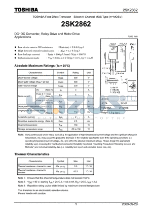 2SK2862_09 datasheet - DC−DC Converter, Relay Drive and Motor Drive