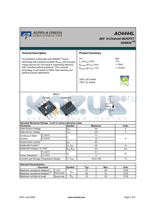 AO4444L datasheet - 80V N-Channel MOSFET
