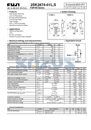 2SK2874-01S datasheet - N-channel MOS-FET