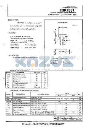 2SK2881 datasheet - For Low Frequency Amplify Application N Channel Junction type Micro(Frame type)