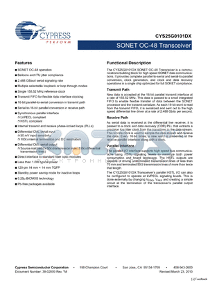 CYS25G0101DX_10 datasheet - SONET OC-48 Transceiver