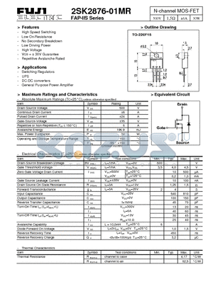 2SK2876-01MR datasheet - N-channel MOS-FET