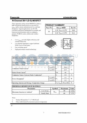 AO4456 datasheet - N-Channel 30-V (D-S) MOSFET High performance trench technology