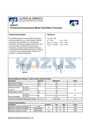 AO4470 datasheet - N-Channel Enhancement Mode Field Effect Transistor