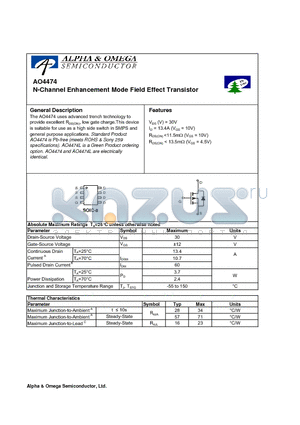 AO4474 datasheet - N-Channel Enhancement Mode Field Effect Transistor