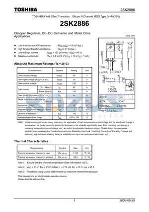 2SK2886_09 datasheet - Chopper Regulator, DC−DC Converter and Motor DriveApplications