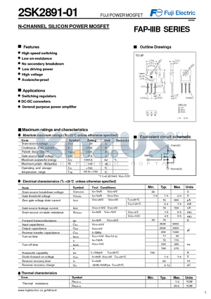 2SK2891-01 datasheet - N-CHANNEL SILICON POWER MOSFET