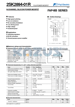 2SK2894-01R datasheet - N-CHANNEL SILICON POWER MOSFET