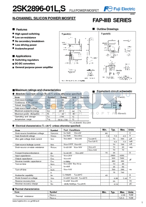2SK2896-01S datasheet - N-CHANNEL SILICON POWER MOSFET