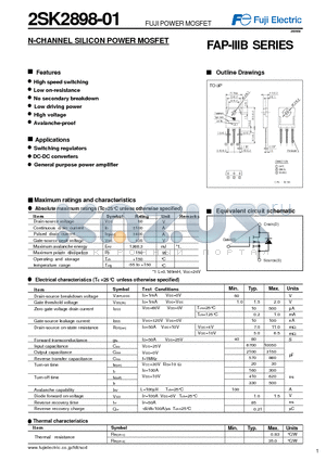 2SK2898-01 datasheet - N-CHANNEL SILICON POWER MOSFET